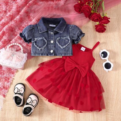 Jean jacket gown red color