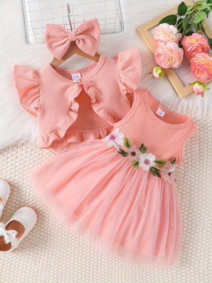Jacket flowered gown peach color