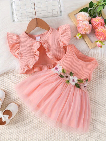 Flower gown with jacket peach coler